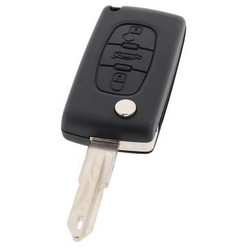 Citroën 3-button folding key - key blade point with opening - battery in housing - push button for trunk