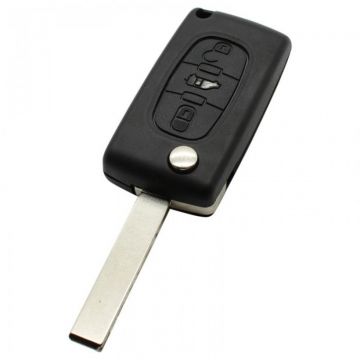 Fiat 3-button folding key - key blade straight notch side - battery in housing - push button for trunk