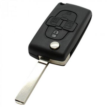 Peugeot 4-button folding key - key blade straight - battery in housing