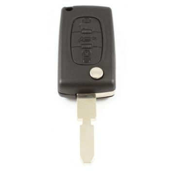 Citroën 3-button folding key - key blade tip with notch center - battery in housing - push button for trunk