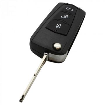 Kia 3-button folding key with panic button - key blade notch side