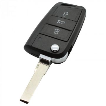 Skoda 3-button folding key - key blade straight with notch side