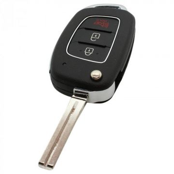 Hyundai 2-button folding key with panic button - key blade straight with notch