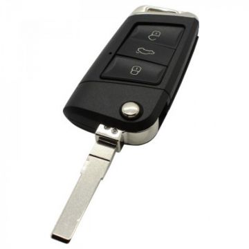 Volkswagen 3-button folding key - key blade straight with notch side with electronics 434MHZ - ID48 transponder 5G6959752AB