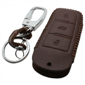 Volkswagen 3-button smart key cover - brown