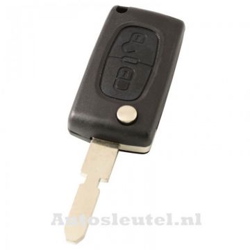 Peugeot 2-button folding key - key blade point with notch center - battery on chip